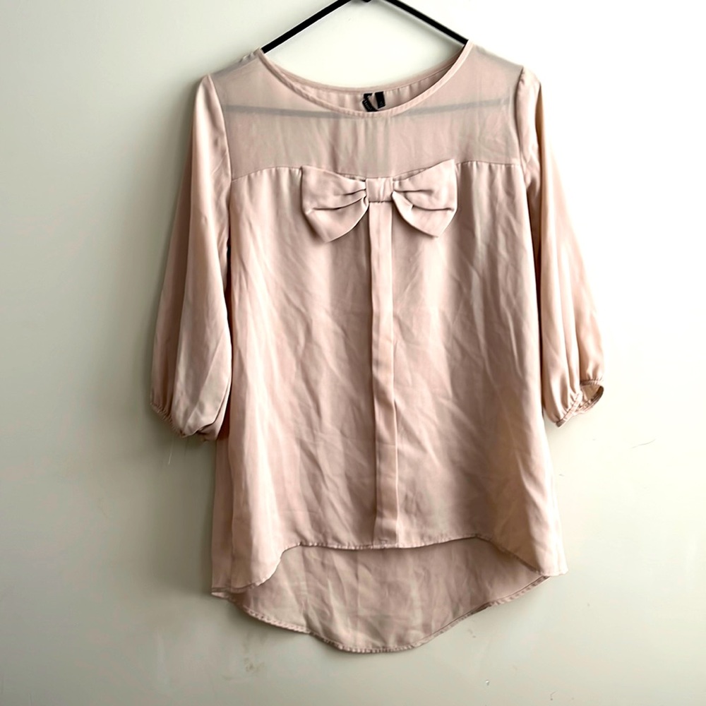 Tan bow blouse. Size M